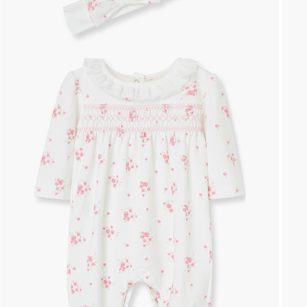 Little Me Rose Footie w/ Matching Headband 0-3M